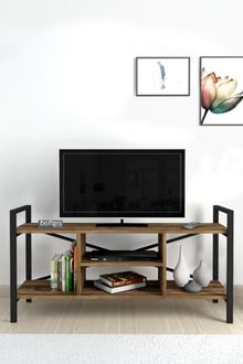 Product image of ტელევიზორის მაგიდა მეტალის კარკასით და მუქი ხის ფაქტურით