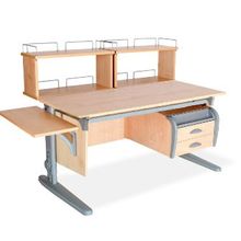 Product image of სამეცადინო მაგიდა ერგო ეკო 120 ტუმბოთი, გვერდითა ერთ და უკანა ორი ორ იარუსიანი თაროთი