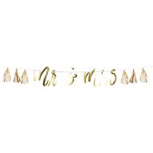 Product image of ბანერი თეთრი და ოქროსფერი ფოჩებიანი MR & MRS