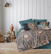 Product image of Cotton Box Satin Double Duvet Cover Set Ornate Petrol სატინის თეთრეულის ნაკრები