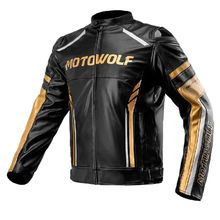 Product image of MOTOWOLF JM15 BLACK GOLD ტყავის დათბილული მოტო ქურთუკი დამცავებით