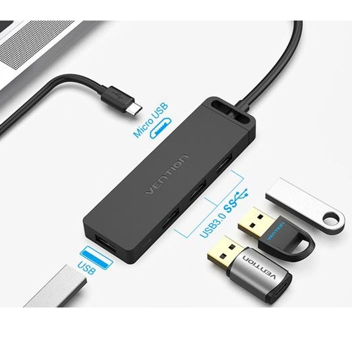 vention-tgkbb-type-c-to-4-port-usb-30-hub-with-power-supply-black-015m-abs-type-usb-habi-photo-2