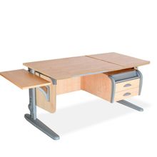 Product image of სამეცადინო მაგიდა 'ერგო' ეკო 75/40R მრგვალი კუთხით, გვერდითა თაროთი  და დასაკიდი ტუმბოთი