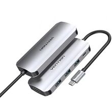 Product image of VENTION THFHB Multi-function Type-C to HDMI/USB3.0*3/PD Docking Station 0.15m Gray Metal Type USB ჰაბი