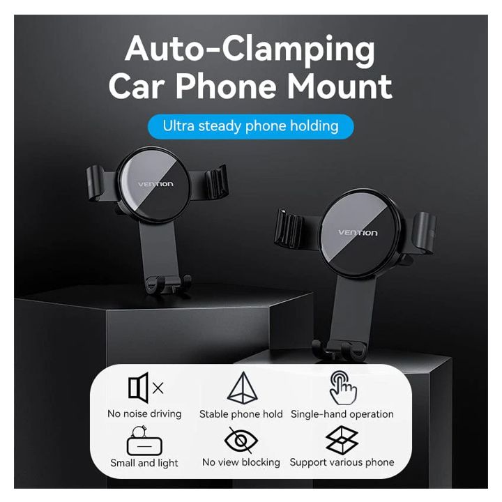 vention-kcsb0-auto-clamping-car-phone-mount-with-duckbill-clip-black-disc-fashion-type-photo-2