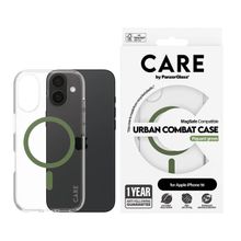 Product image of Mobile Phone Case/ CARE by PanzerGlass iPhone 16 Flagship Case Transparent Urban Combat w. Green MagSafe