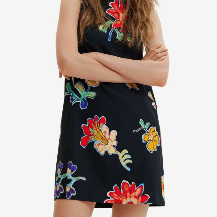desigual-floral-print-mini-dress-qalis-mokle-kaba-feradi-qvavilebis-printit-photo-3