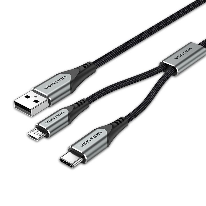 vention-cqghd-usb-20-a-male-to-usb-cmicro-b-male-y-splitter-cable-05m-gray-aluminum-alloy-type