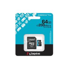 Product image of SDCG4/64GB Kingston 64GB microSDXC Canvas Go Plus Gen4 200MB/s A2 U3 V30 Card + Adapter