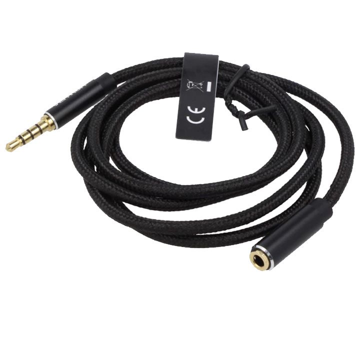 vention-bhcbf-cotton-braided-trrs-35mm-male-to-35mm-female-audio-extension-cable-1m-black-aluminum-alloy-type