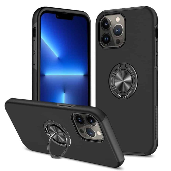 iPhone 12 Pro Elit Ring Case სილიკონის ქეისი ბეჭდით - შავი