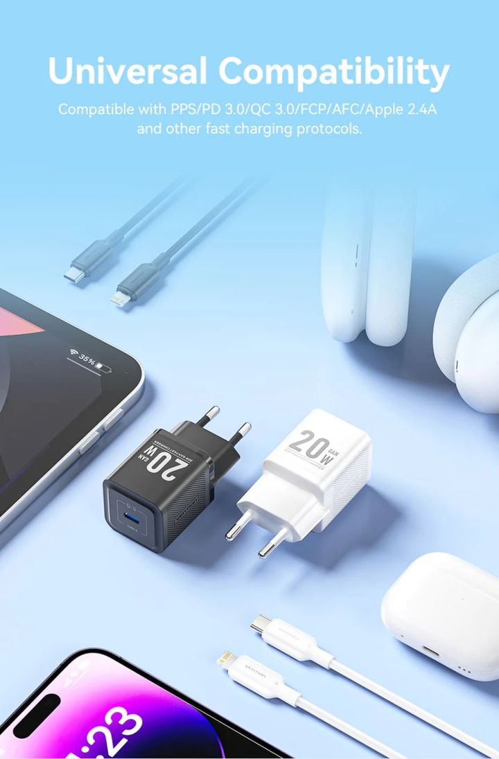 vention-tz-fepw0-eu-02-1-port-usb-c-gan-charger-20w-with-usb-c-to-lightning-cable-1m-eu-plug-white-photo-2