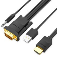 Product image of VENTION ABIBG HDMI to VGA Cable with Audio Output & USB Power Supply 1.5M Black