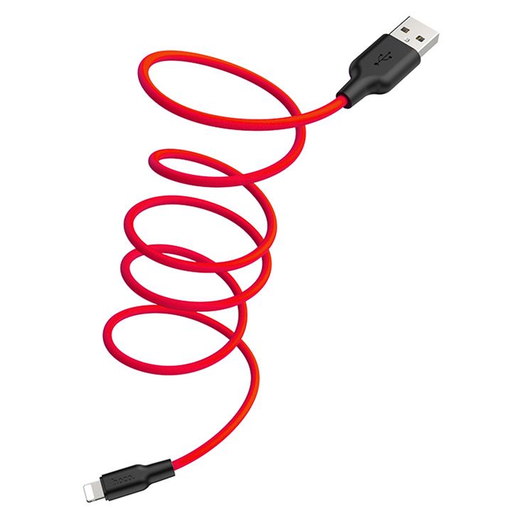 hoco-x21-plus-silicone-charging-cable-for-lightning-blackred-photo-2