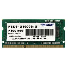 Product image of PATRIOT PSD34G160081S DDR3 (SODIMM) 1600MHz 4GB ნოუთბუქის ოპერატიული მეხსიერება