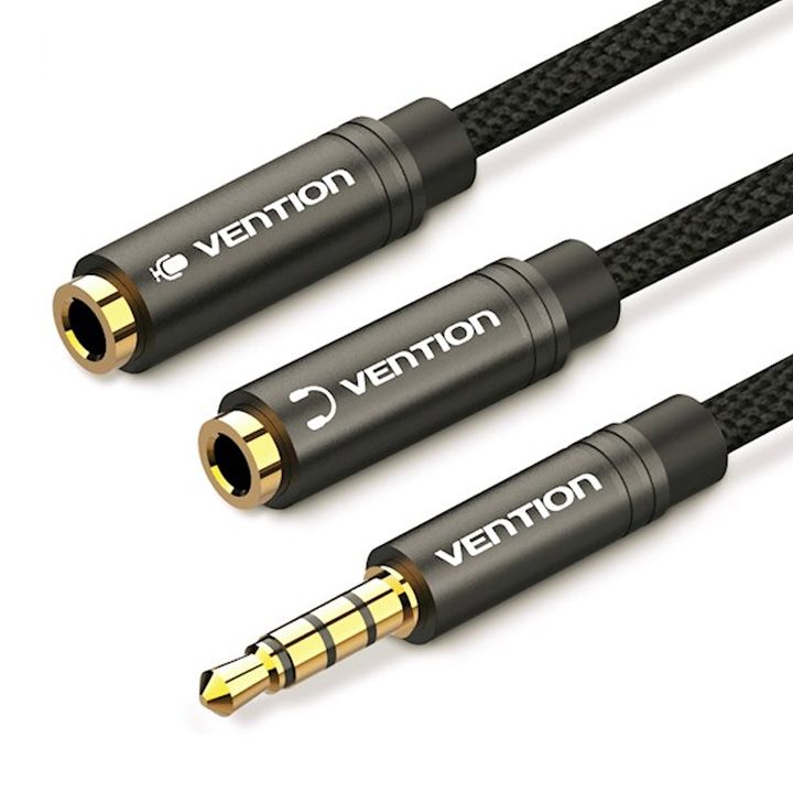vention-bbmby-fabric-braided-4-pole-35mm-male-to-235mm-female-stereo-splitter-cable-03m-black-metal-type