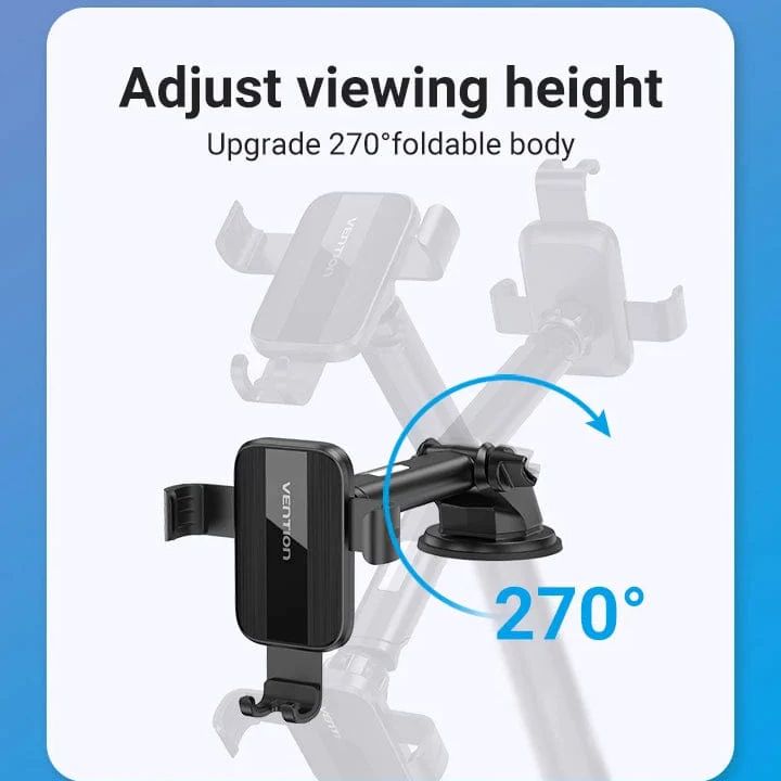 vention-kcob0-auto-clamping-car-phone-mount-with-suction-cup-black-square-type-photo-2