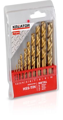 Product image of Kreator KRT012102 HSS TIN metal drill sets Ø 1-10mm - 10 pcs მეტალის ბურღების კომპლექტი 10ც