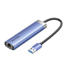 Product image of VENTION TGFSB USB 3.0 to USB 3.0 x 3/RJ45/USB-C Hub 0.15M Blue Aluminum Alloy Type USB ჰაბი