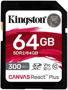 Product image of Flash Card/ Kingston 64GB Canvas React Plus SDXC UHS-II 300R/260W U3 V90 (SDR2/64GB)