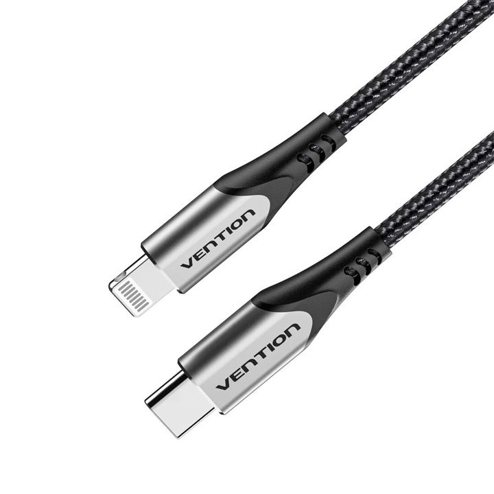 vention-tachf-usb-20-c-to-lightning-cable-1m-gray-aluminum-alloy-type