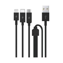 Product image of TTEC TRIO CHARGE / DATA CABLE , TYPE-C , LIGHTNING , MICRO USB , 120CM BLACK 2DK7521S