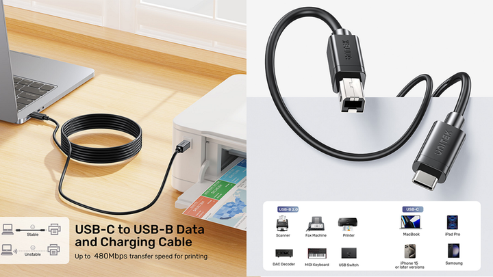 unitek-c14140abk-usb-c-to-usb-b-printeris-kabeli-2m-photo-2