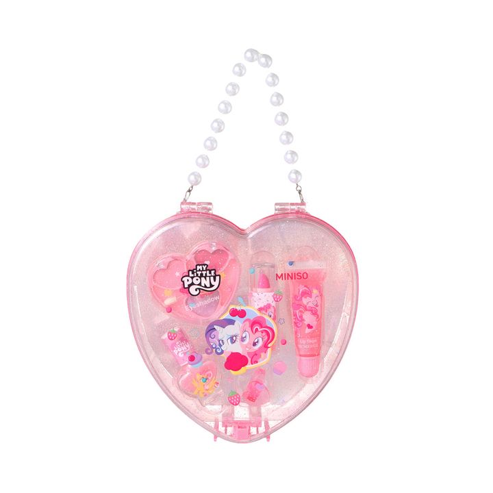 miniso-mylittleponycollection-makeup-set-in-heart-shaped-handbag-sabavshvo-kosmetikis-nakrebi