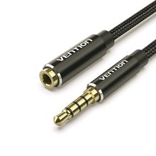 Product image of VENTION BHCBI Cotton Braided TRRS 3.5mm Male to 3.5mm Female Audio Extension Cable 3M Black Aluminum Alloy Type