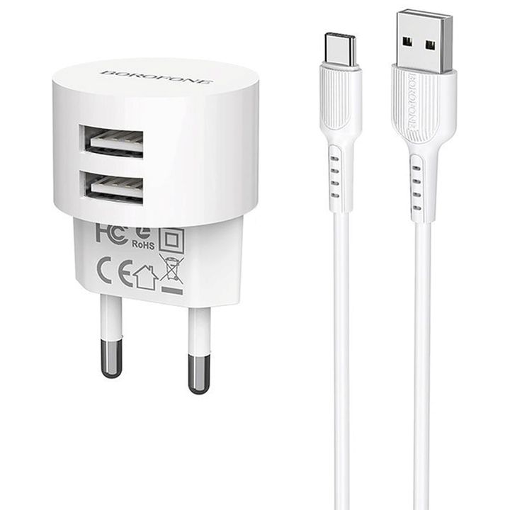 borofone-ba23a-brilliant-dual-port-charger-setlightningeu-white