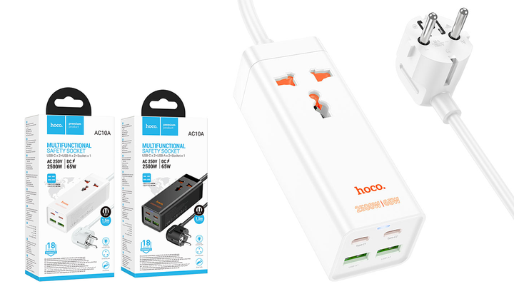 hoco-ac10a-barry-pd65w-gan-qc30-1-socket-damagrdzelebeli-tetri-photo-2