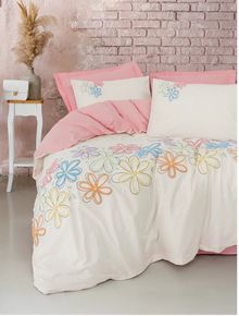 Product image of Cotton Box Bellis Pink Double Duvet Cover Set with Puff Embroidery ორსაწოლიანი თეთრეულის ნაკრები