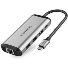 Product image of VENTION THAHB Multi-function Type-C to HDMI/USB3.0*3/TF/SD/RJ45/3.5mm/PD Docking Station USB ჰაბი