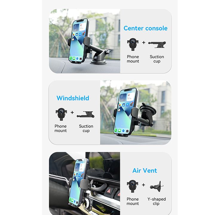 vention-kcvb0-one-touch-clamping-car-phone-mount-with-suction-cup-black-square-type-photo-3