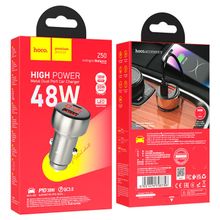 Product image of Car Charger/ Hoco Z50 Leader 48W dual-port PD30W+QC3.0 car charger with digital display metal gray