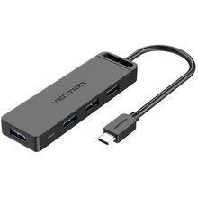Product image of VENTION TGKBB Type-C to 4-Port USB 3.0 Hub with Power Supply Black 0.15M ABS Type USB ჰაბი