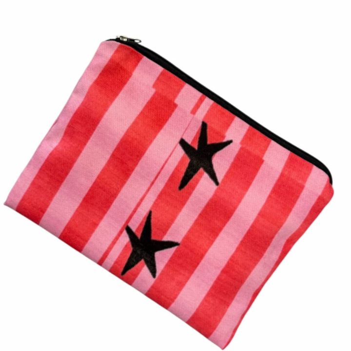 lovestars-printed-cosmetic-bag-pink-striped-with-black-stars-kosmetikis-chanta