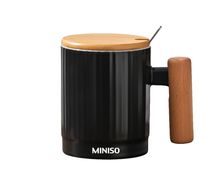 Product image of MINISO Wood Grain Ceramic Mug with Lid and Spoon 370ml კერამიკის ჭიქა