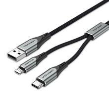 Product image of VENTION CQGHD USB 2.0 A Male to USB-C&Micro-B Male Y-Splitter Cable 0.5M Gray Aluminum Alloy Type