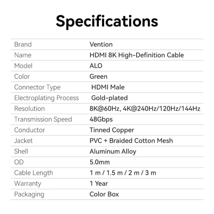 vention-alogg-cotton-braided-ultra-thin-hdmi-a-male-to-male-hd-cable-8k-15m-green-aluminum-alloy-type-hdmi-kabeli-photo-2