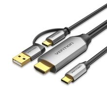 Product image of VENTION CGXBH USB-C to HDMI Cable with 2-in-1 (USB & USB-C) Power Supply  2M Black Aluminum Alloy Type