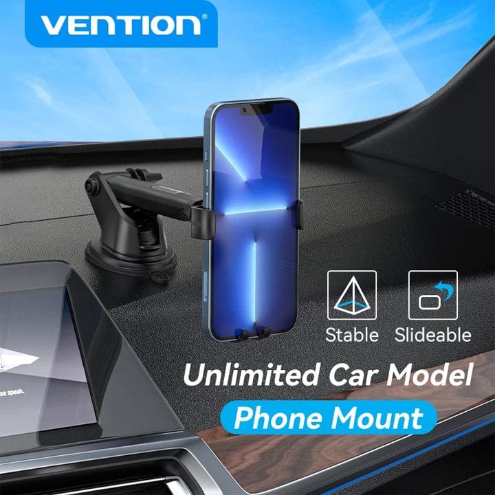 vention-kcob0-auto-clamping-car-phone-mount-with-suction-cup-black-square-type-photo-3
