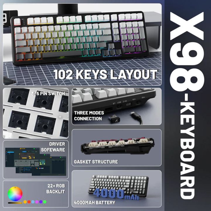 attack-shark-keyboard-mechanical-x98-1khz-gaming-klaviatura-photo-2