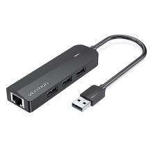 Product image of VENTION CHPBB 3-Port USB 2.0 Hub with 100M Ethernet Adapter 0.15M Black USB ჰაბი