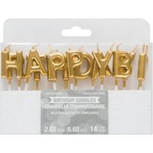 Product image of ოქროსფერი სანთელი ასოებით HAPPY BIRTHDAY 6,65 სმ
