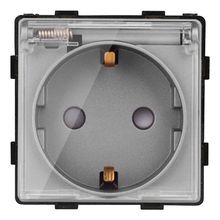 Product image of როზეტი ჩარჩოს გარეშე Socket Style 16A დამიწებით და შტორებით გამჭვირვალე თავსახურით ნაცრისფერი