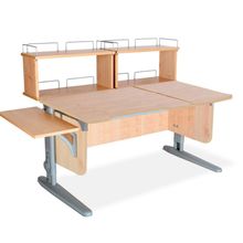 Product image of სამეცადინო მაგიდა 'ერგო' ეკო 75/40R მრგვალი კუთხით, გვერდითა და უკანა ორ იარუსიანი თაროთი