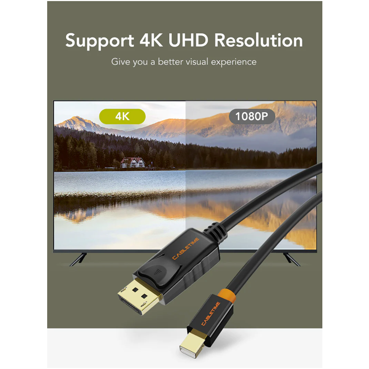 cabletime-ct-av588-02g-w3-mini-displayport-to-displayport-cable-cabletime-mini-dp-to-dp-cable-adapter-4k-resolution-ready-white-photo-4