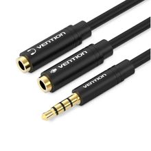 Product image of VENTION BBVBY 4 Pole 3.5mm Male to 2x3.5mm Female Stereo Splitter Cable 0.3M Black Metal Type
 აუდიო კაბელი
