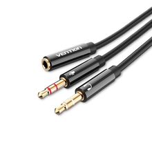 Product image of VENTION BBTBY 2*3.5mm Male to 4 Pole 3.5mm Female Audio Cable 0.3M Black ABS Type